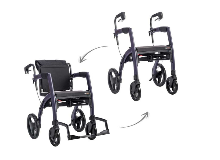 Purple Rollz Motion in both Rollator and Wheelchair mode on a white background