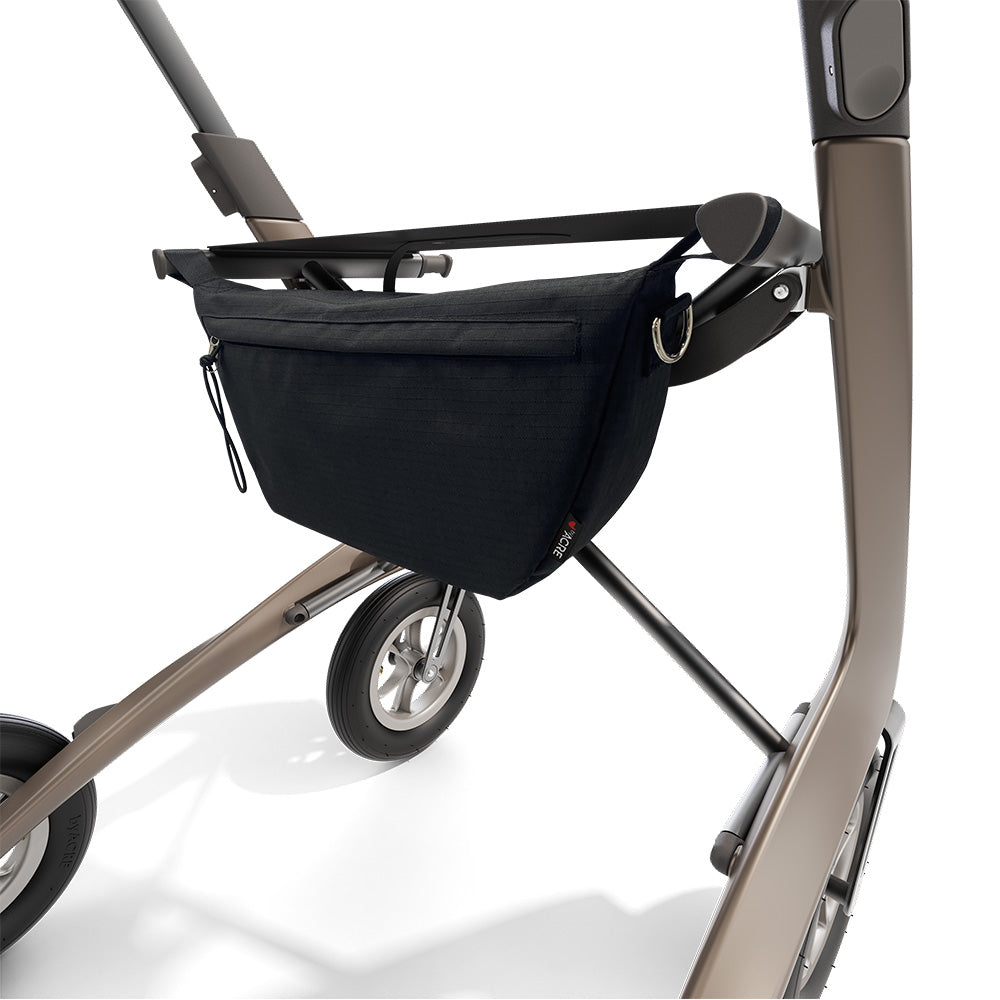 Close up of a 'byACRE pocket bag' on a 'byACRE Overland' rollator