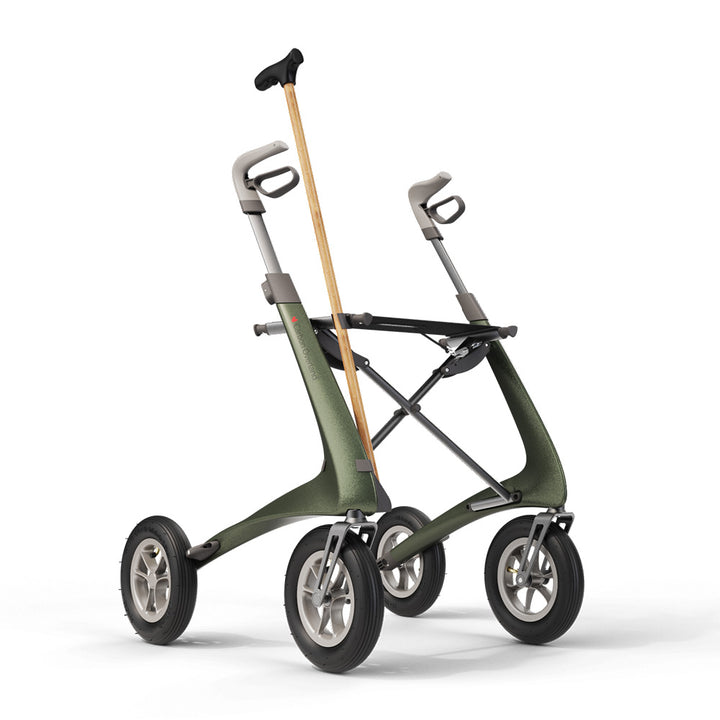 Green 'byACRE Overland' with walking cane attached
