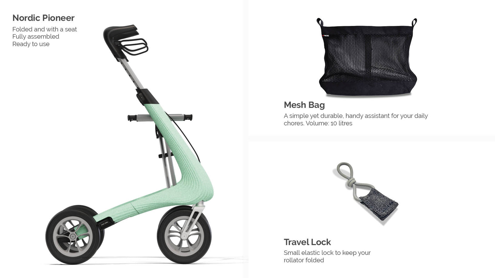 Walker Rollator with bag and tag on white background