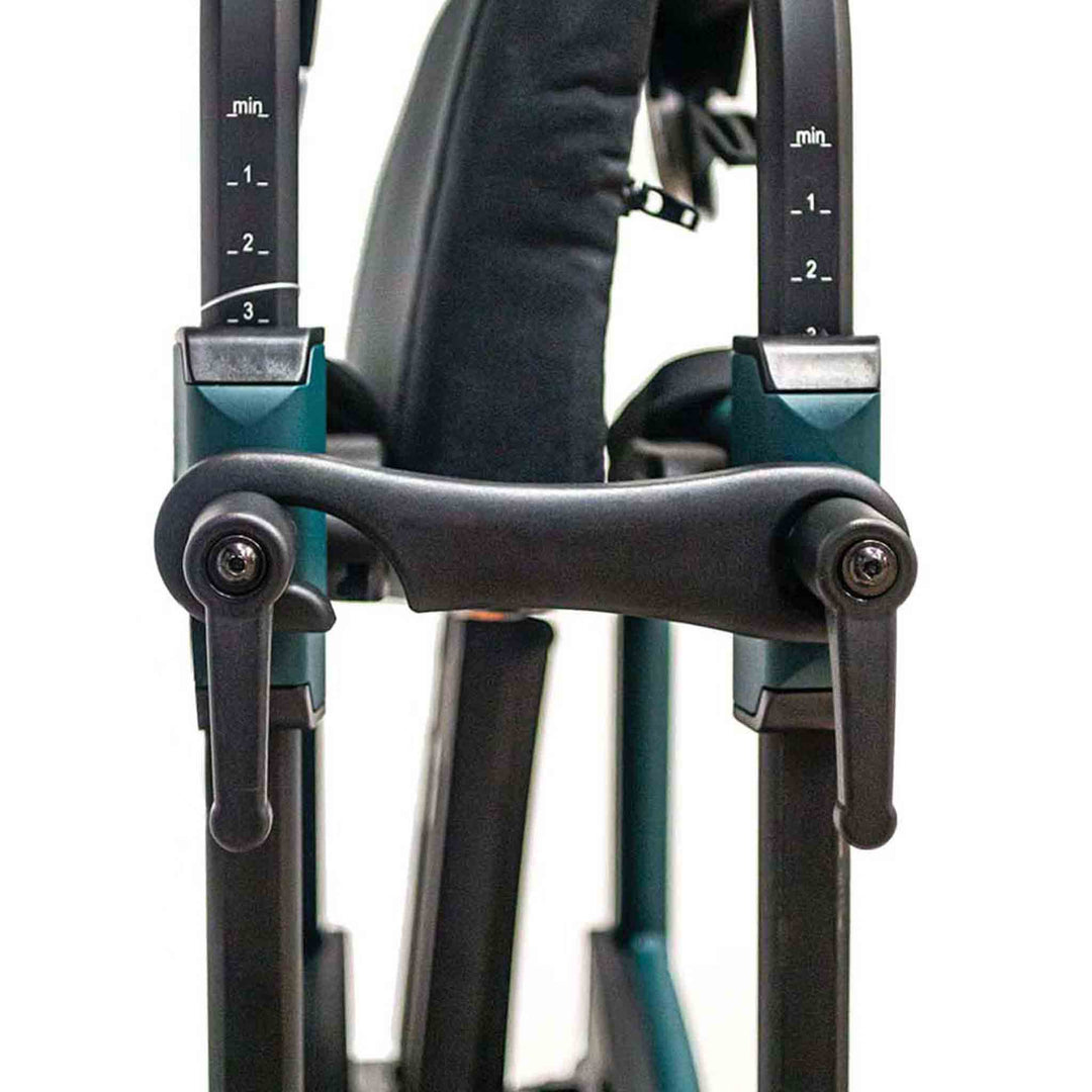 A close up of the hook used to close a 'Rollz Motion' walking frame on a white background