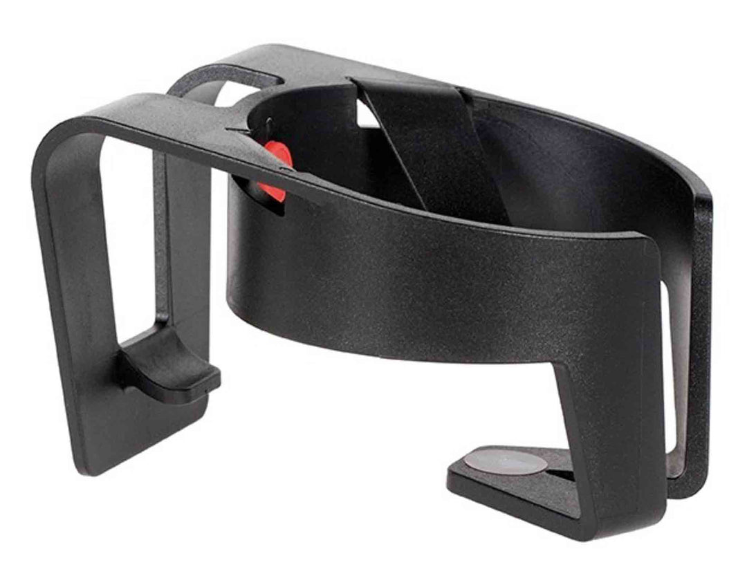 A close up of the cupholder that fits on a Rollz Motion rollator
