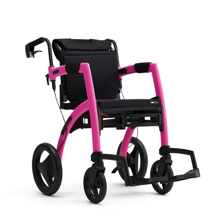 The Candy Pink colour Rollz Motion 2-in-1 walker wheelchair on a white background