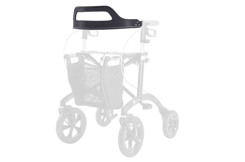 A backrest that attaches to a Saljol rollator, on a white background