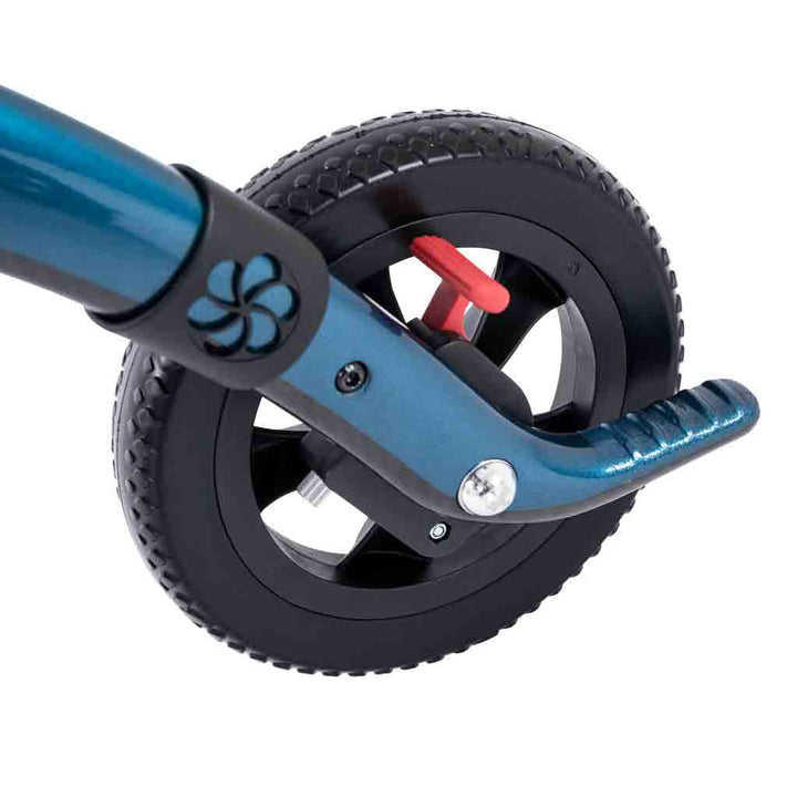 a close up on the drag brake on a carbon fibre Saljol rollator on a white background