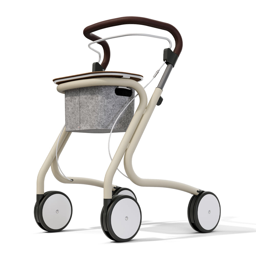 The front left side of the 'byACRE Scandinavian Butler' indoor walking frame shown on a white background.