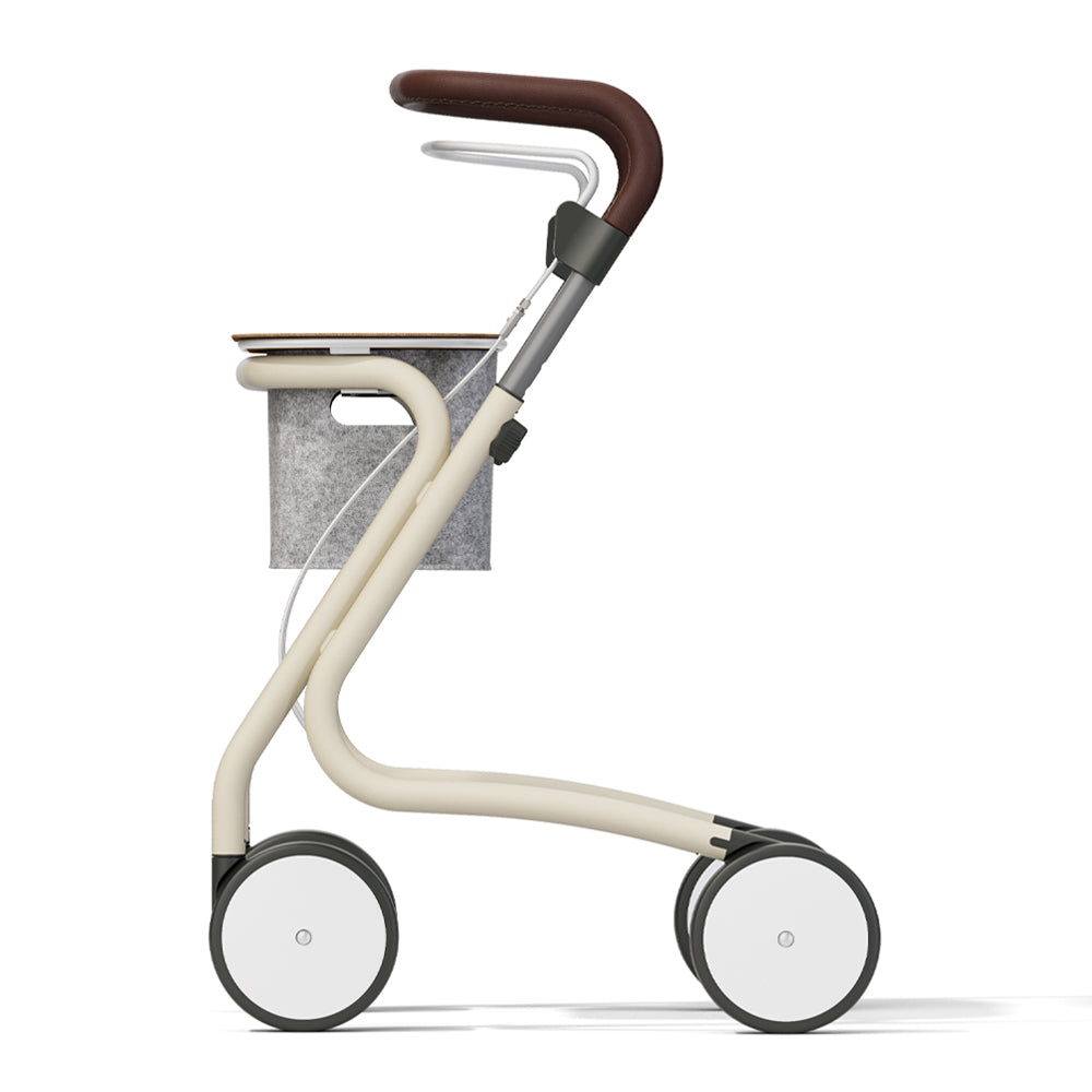The left side of the 'byACRE Scandinavian Butler' indoor walking frame shown on a white background.