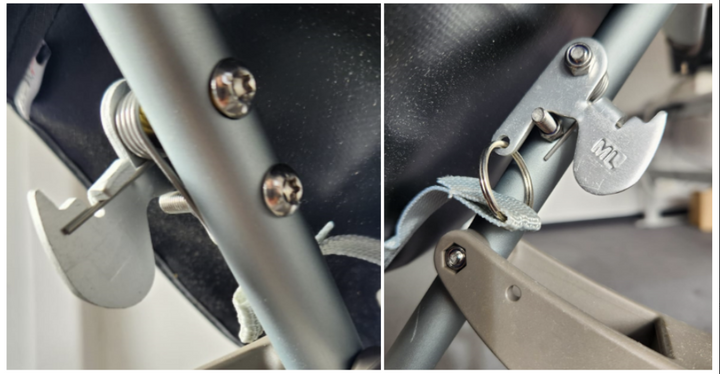 close up of cross lock mechanism from a walking aid