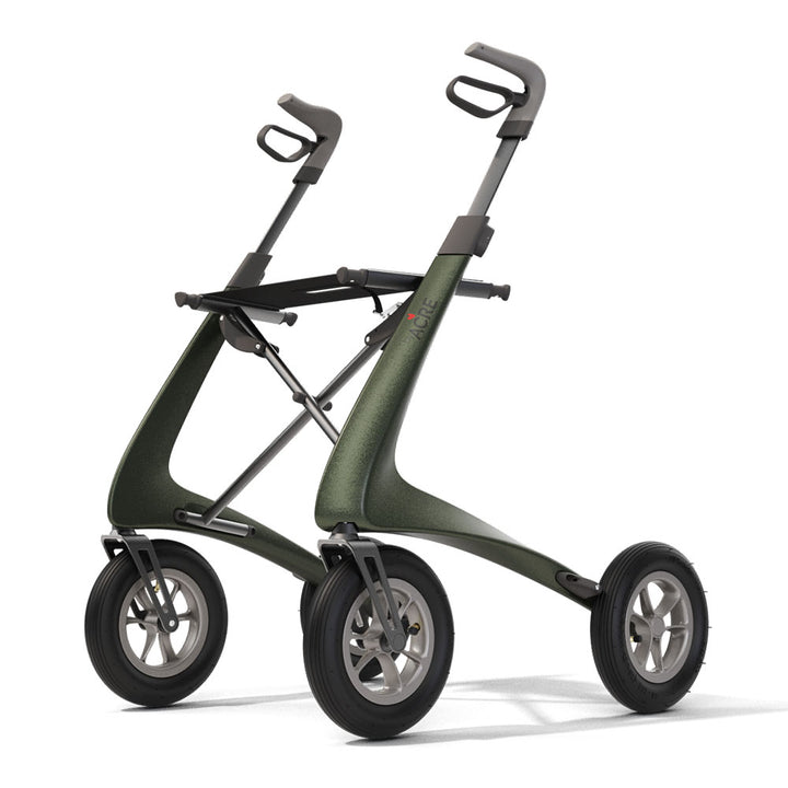Premium offroad rollator called the 'byACRE Overland' in green on a white background