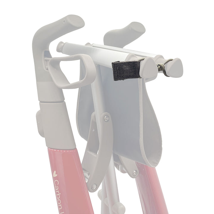 A close up of the byACRE travel lock accessory on a byacre walking frame, on a white background