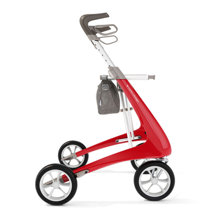 red Carbon fibre rollator with bag attached