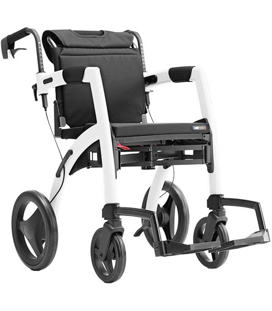 A white 'Rollz Motion' walking frame in wheelchair mode, on a white background