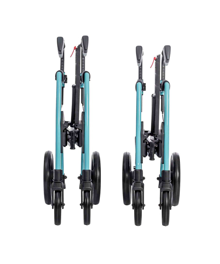 Two Rollz Motion walking frames folded in regular and small sizes.