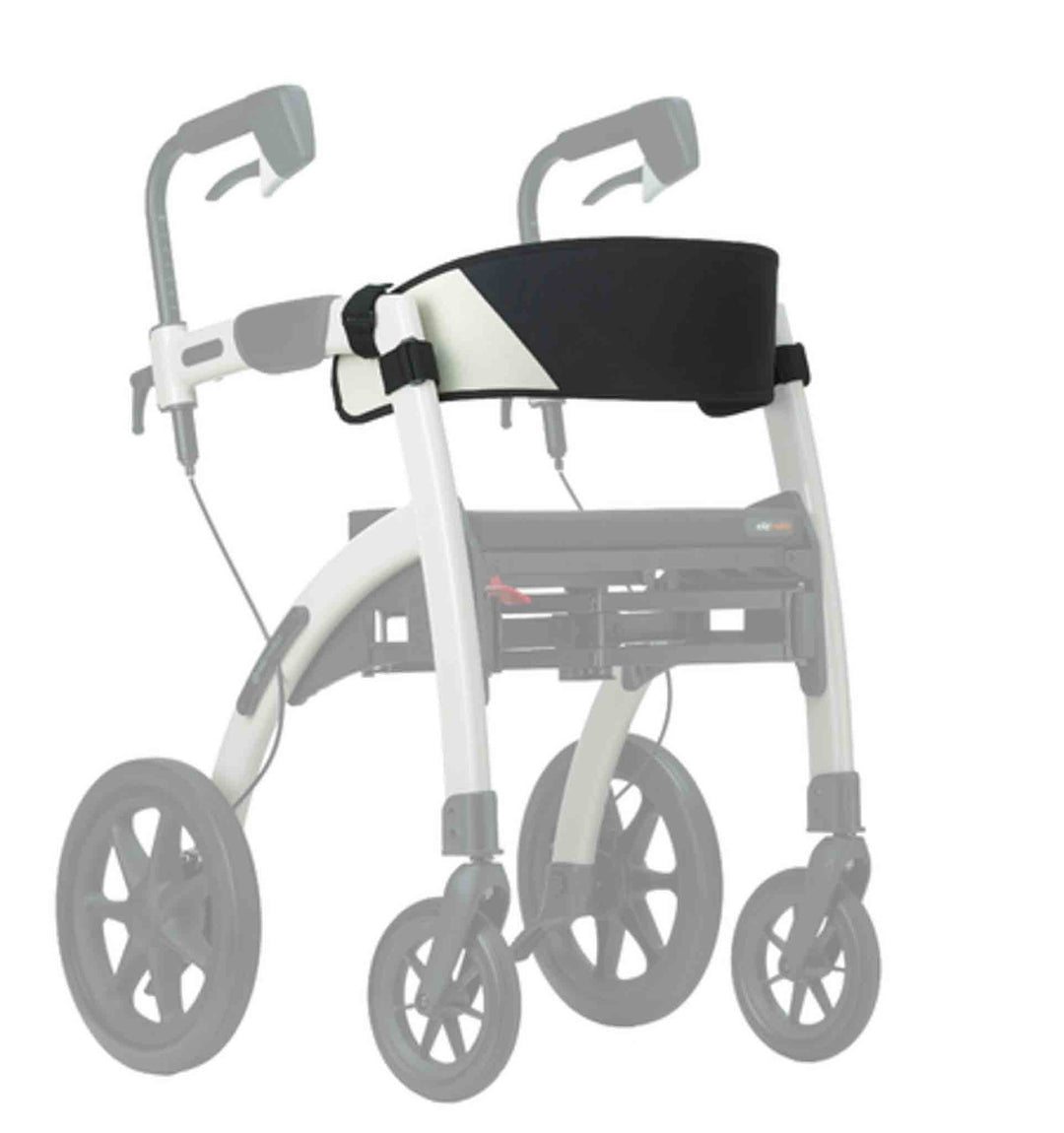 A 'Rollz Motion' walking frame with a backrest attached