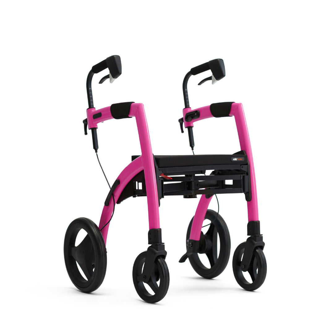 The Candy Pink colour Rollz Motion 2-in-1 walker wheelchair on a white background